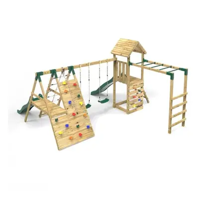 (Pennine) Rebo Wooden Climbing Frame with Swings, Slides, Up & over Climbing wall and Monkey Bar