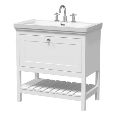 Traditional Furniture Floor Standing Drawer Vanity & Tap Hole Fireclay Basin, 800mm, Pure White