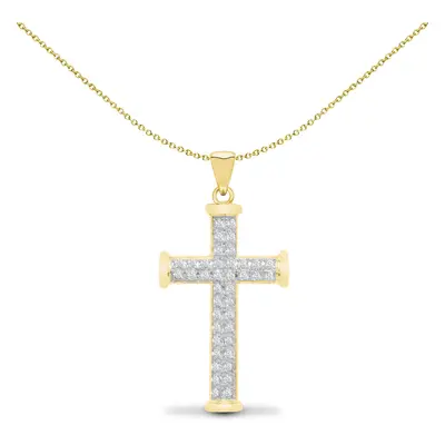 Jewelco London Ladies Solid 9ct Yellow Gold Pave Set Round H I1 0.25ct Diamond Collared Cross Pe