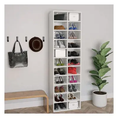 vidaXL Shoe Cabinet High Gloss White Engineered Wood Shoe Organiser Stand Rack