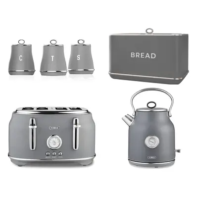 Tower Renaissance Grey Kettle Slice Toaster Bread Bin Canisters Set