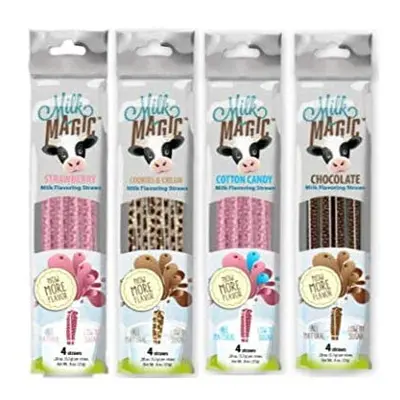 Milk Magic Milk Flavoring Straws 4-Pack Bundle (16 count) chocolate