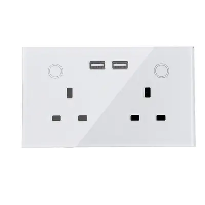 (White) WIFI Smart USB Gang Wall Socket UK Electrical Plug Outlet 15A Power Touch Switch Wireles