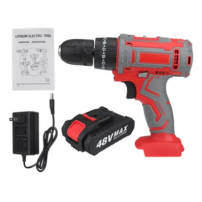 (One Battery) 48V Cordless Electric Drill Tool Kits Rechargeable Dual Speed Stages Power Drill