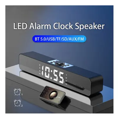 (With Screen) LED Alarm Clock Sound Bar AUX USB Wired Wireless Bluetooth FM Radio Speaker Home T