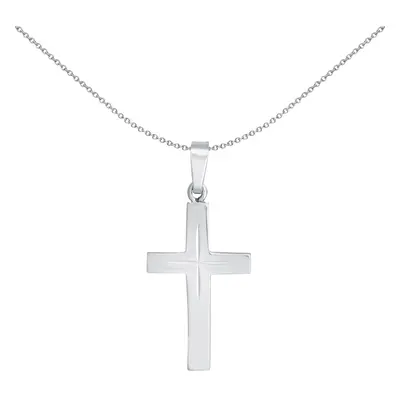 Jewelco London Unisex Rhodium Plated Sterling Silver Diamond-cut Flat Cross Pendant - APX029