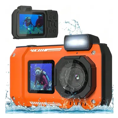 33FT 4K 65MP Waterproof Underwater Camera, Rugged Dustproof Shockproof, Dual-Screen, 64GB Card