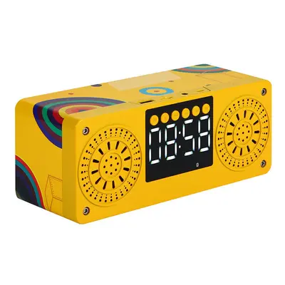 (Yellow) Bluetooth 5.0 Speaker Wireless Speaker LED Alarm Clock Music Player TF Card FM Radio Sp