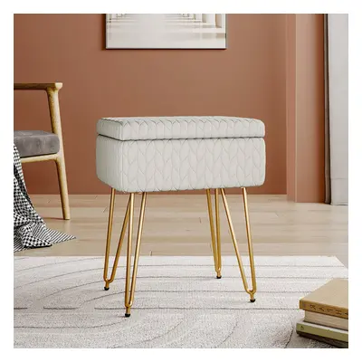 (Beige) Rectangle Upholstered Storage Ottoman Vanity Stool