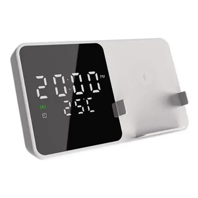 (White) 15W Wireless Charger & Alarm Clock for iPhone 15, Samsung Z Flip4 - Fast Qi Charging, Te