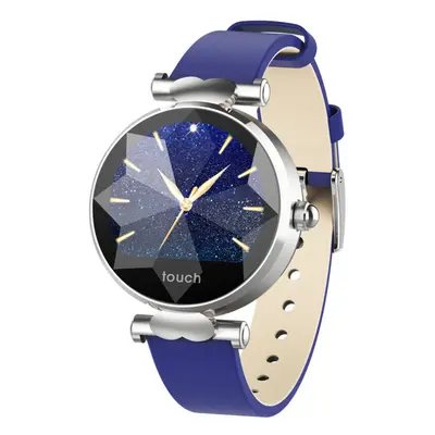 (Silver-blue) Female Menstrual Period Record Blood Pressure Leather Strap Fashion Smart Watch Wh