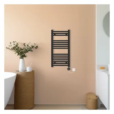 (Black, 800x400mm) NRG Prefilled Thermostatic Electric Straight Heated Towel Rail Radiator