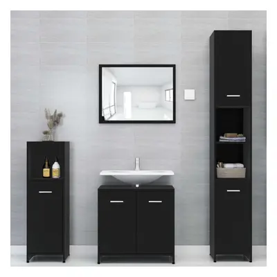 vidaXL Bathroom Furniture Set Piece Black Chipboard Storage Unit Furniture