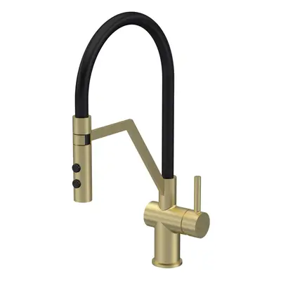 Kitchen Mono Mixer Tap with Lever Handle, 436mm - Brushed Brass