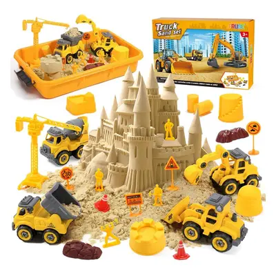 Construction sand set with kg magnetic sand,4detachable construction trucks,4 castle models, san