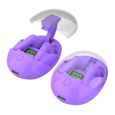 (Purple) One Wireless Bluetooth Earphones Mecha Style Mini Intelligent Digital Display Multi-col