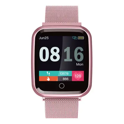 (Pink) IP68 Waterproof 24h Heart Rate Monitor 1.3inch IPS HD Screen Full Steel Smart Watch