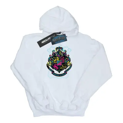 (S, White) Harry Potter Womens/Ladies Neon Hogwarts Crest Hoodie