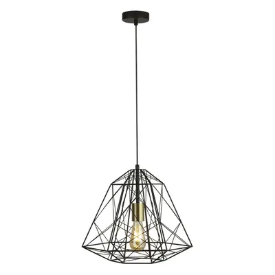 Searchlight Geometric Cage Light Pendant Matt Black With Satin Brass