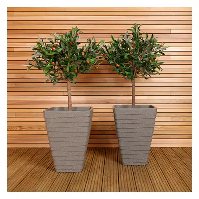 Charles Bentley Pair of Tall Trojan Square Granite Planters (Dia. 40cm) Plastic Plant Pots Set o