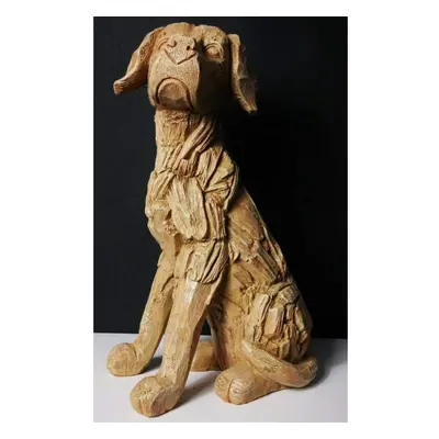 Large 35cm Rustic Wood Effect Sitting Labrador Dog Sculpture