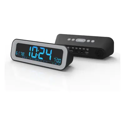 (Blue, US Plug) LCD Screen Alarm Clock Electronic Digital Clock Charging Temperature and Humidit