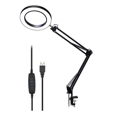 (Black) Lighting LED 5X 740mm Magnifying Glass Desk Lamp with Clamp Hands USB-powered LED Lamp M