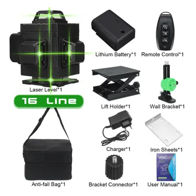 (16 line) 16/12/8 Line 4D Horizontal Vertical Cross Green Light Laser Level Self-Leveling Measur