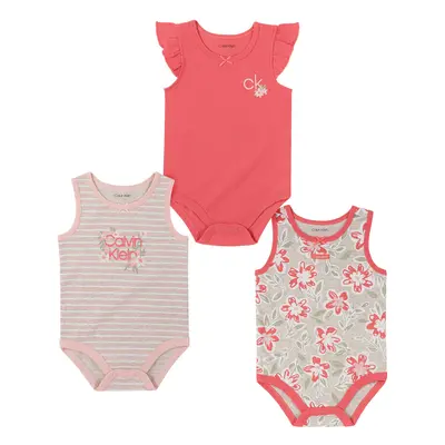 Calvin Klein Girls' Pieces Pack Bodysuits Coral Reef/Oatmeal/Print