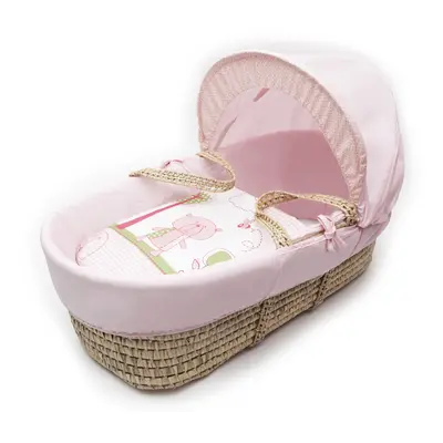 Tiny Ted Pink Palm Moses Basket With Mattress, Padded Liner for girls