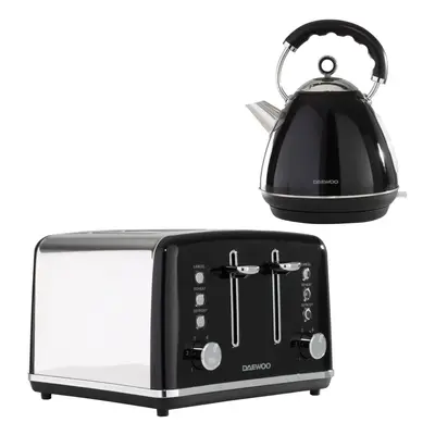 (Black) Daewoo Kensington Retro Electric Matching Toaster and Kettle Set 1.7L Rapid Boil Slice V