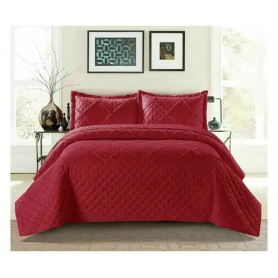 (Red, King) Ruffle Embossed Quilted Bedspread Bed Throw Single Double King Size Bedding Set