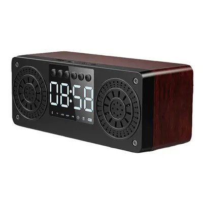 (Red wood) Bluetooth 5.0 Wooden Speaker Alarm Clock Support TF Card/USB/AUX/ FM Radio