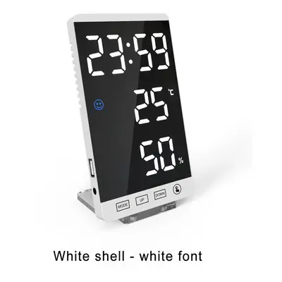 (White shell- white font) LED Digital Alarm Clock Snooze Mirror Alarm Clock with USB Charging Po