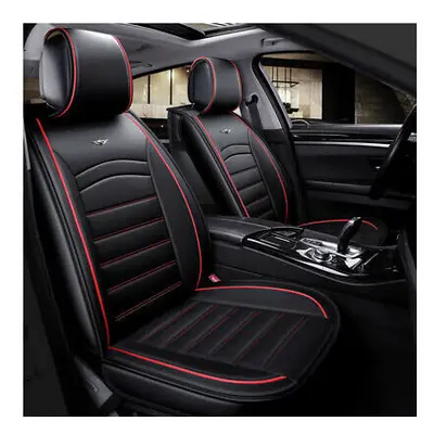 PU Leather Car Seat Cover Cushions Front Black with Red Stitching Audi S-Line