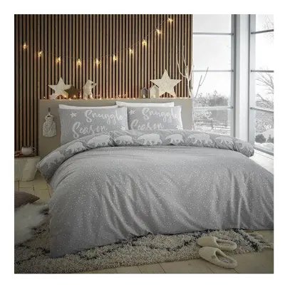 (Double) Catherine Lansfield Snuggle Polar Bear Duvet Cover Set Stone