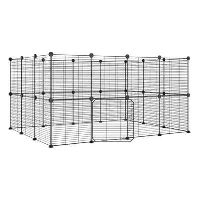 (28-panel with door, 1.5 cm) vidaXL Pet Cage Black Steel Rabbit Hutch Pet Cage 1.5 cm/4.3 cm Mul