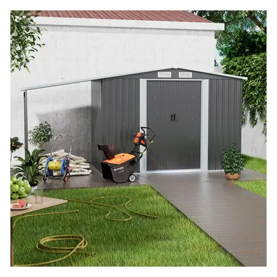 8 x ft Dark Grey Metal Shed with door Garden Storage Shed with Awning