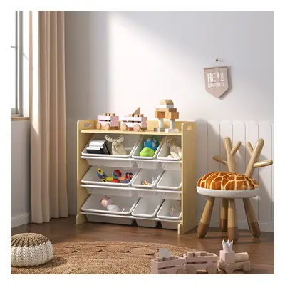 4 Tier Kids Storage Wooden Unit Bookshelf Toy Box Cube Tubs Box