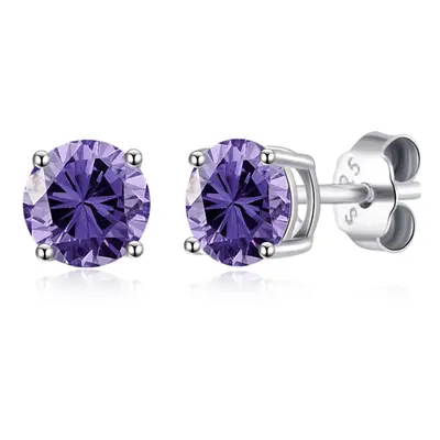 Sterling Silver February (Amethyst) Birthstone Earrings Created with Zircondia Crystals