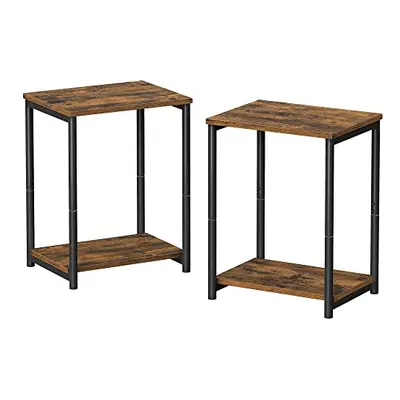 VASAGLE Set of Side Tables, 2-Tier Sofa Side Tables, Bedside Tables with Steel Frames, for Livin