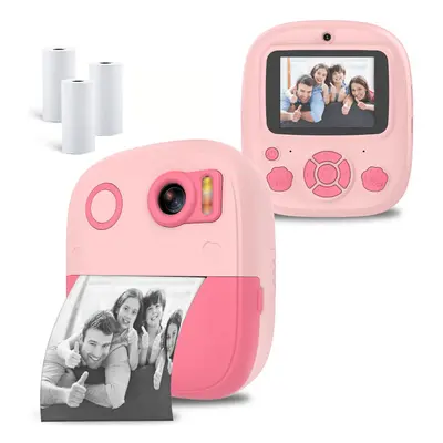 (Pink) Instant Print Camera with Rolls of Paper - 1080P HD Video, Rechargeable, Zero Ink Technol