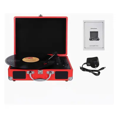 (Red) Vinyl Turntable Record Player LP Disc 33/45/78 RPM Bluetooth Portable Leather Gramophone P