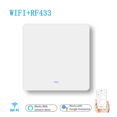 WiFi RF433 1Gang Push Button Wall Light Switch EU AC 100V-240V Smart Switch Compatible with Cont