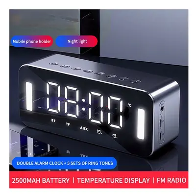 (Black) Bluetooth 5.0 Full-Range Speaker 2500mAh Stereo Bass LED Display Digital Electronic Cloc