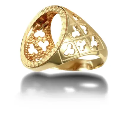 (T) Jewelco London Men's Solid 9ct Yellow Gold Clubs Clovers Half Sovereign Mount Ring - JRN177-