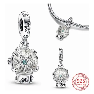 Christmas Snowflake Snowglobe Dangle Charms Silver Fit Charms Plata De Ley Bracelet Pendant for 