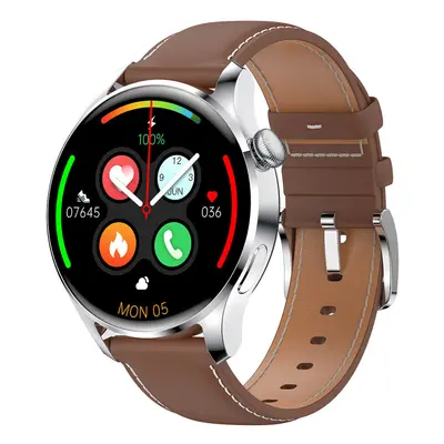 (Brown-leather) 1.35 inch IPS Full-Touch Screen BT Call Dynamic Heart Rate Blood Oxygen Pressure