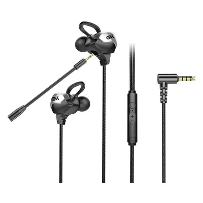 (Black) Wired Earphone Stereo Noise Reduction Dynamic In-ear Earbuds 3.5mm Gaming Headset with M