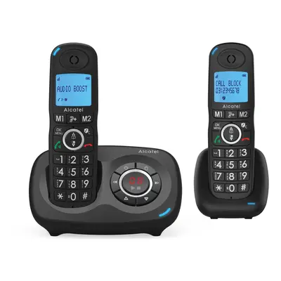 Alcatel XL595 Cordless Phone with Answering Machine, Twin Pack, Black